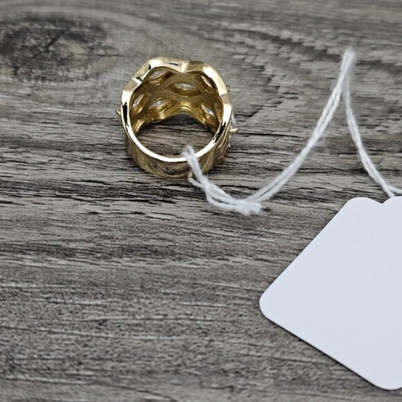 Vintage Gold Tone Multi Row CZ Diamond Cluster Chunky Wide Statement Ring - Picture 10 of 10